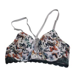 Adore Me Racerback Underwire Bra‎ Multicolor Butterflies Front Closure Size 32C